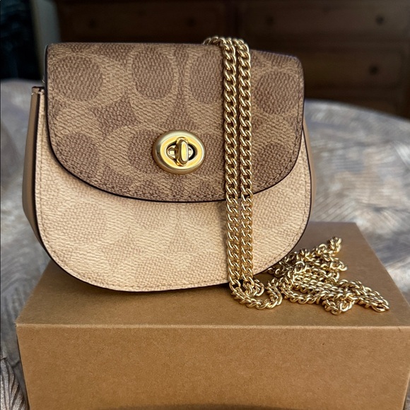 Coach Handbags - Coach Mini Cross Body Bag in Brown and Cream with Gold Chain
